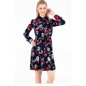 NWT Brooks Brothers Floral Collared Pleated Long Sleeve Dress
